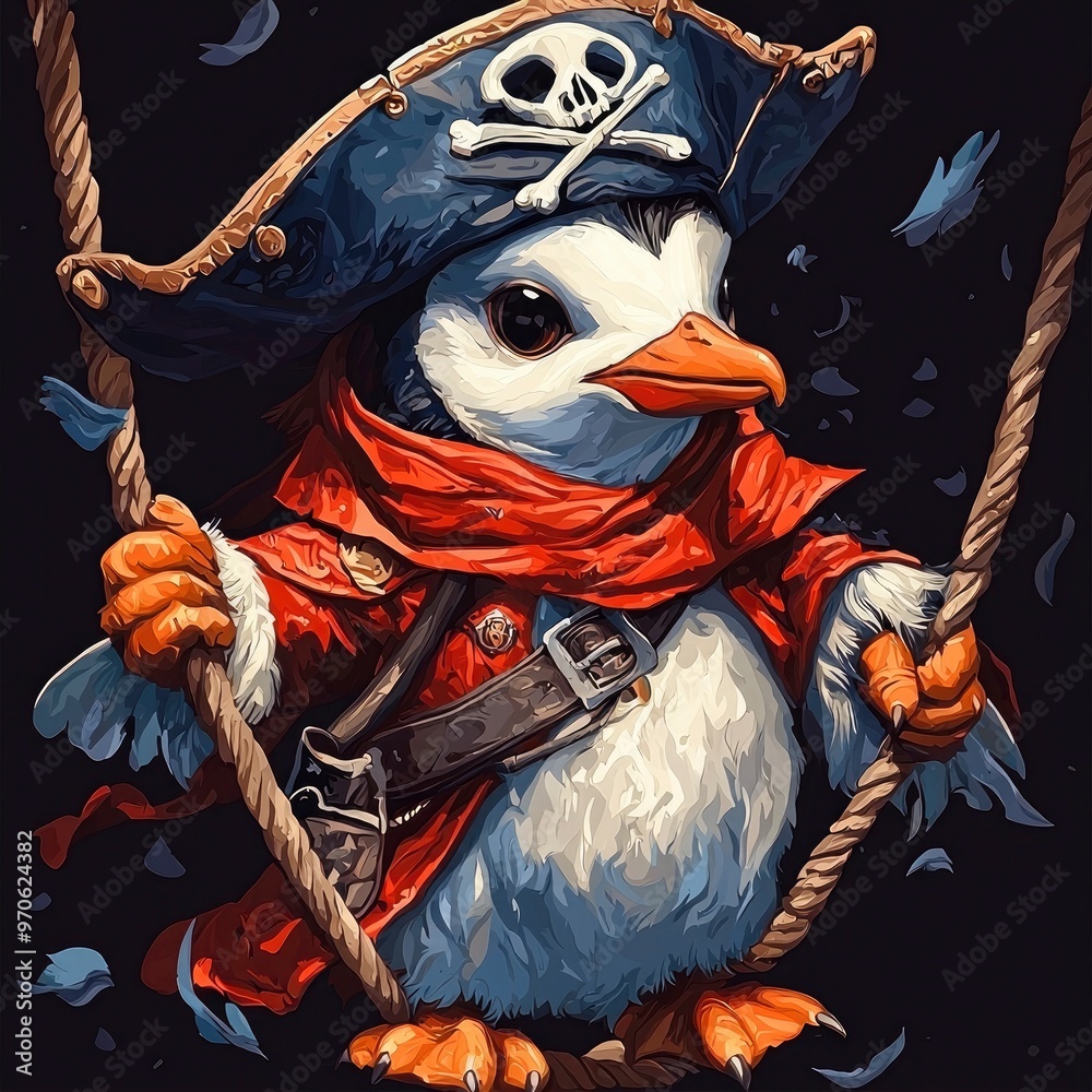 Wall mural pirate penguin illustration