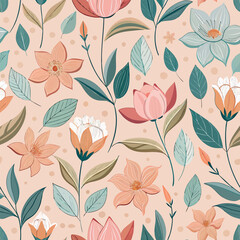 Fototapeta premium Adobe Illustrator Artwork Simple floral pattern featuring a repeating motif of delicate flowers and leaves.