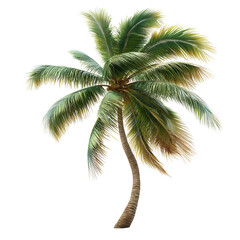 Lush green palm tree with a curved trunk, ideal for tropical and nature-themed designs.