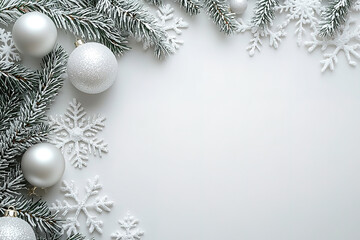 festive celebrate christmas eve background concept banner of xmas decorate ball and snow flake christmas tree white colour scheme mock up template seasonal design