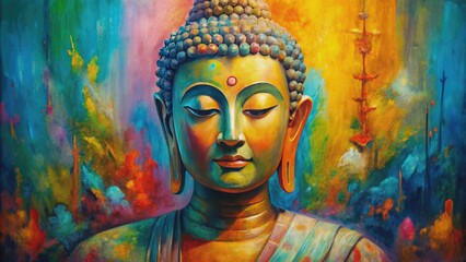 Colorful vintage of Buddha in abstract oil painting style, Buddha, colorful, vintage,abstract, oil painting