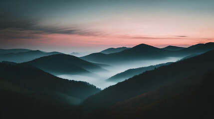 Misty Mountain Range at Sunrise