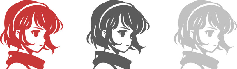 Anime girl icon silhouette. Vector template eps10 design.
