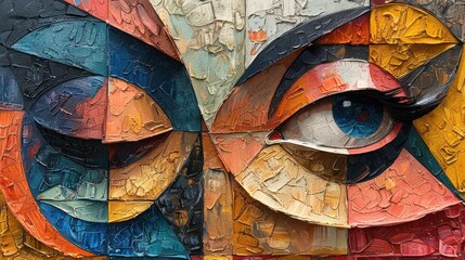 Cubist composition with a focus on texture and depth, using impasto techniques to create a sense of dimensionality.