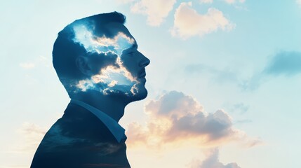 Man Silhouette Sky Clouds Mind Thinking Dream Concept