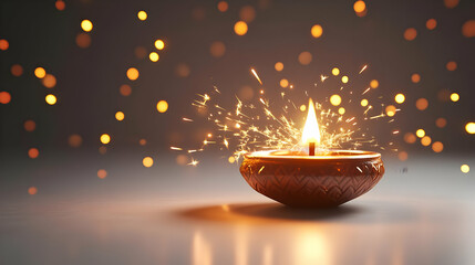 3D Isolated Diya Lamp with Abstract Sparklers Vector Illustration - Minimalistic Design for Cultural Festivities on White Background