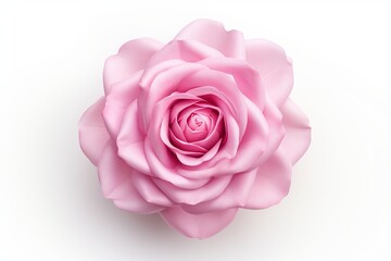 Delicate pink rose with intricate petals captured on a soft white background