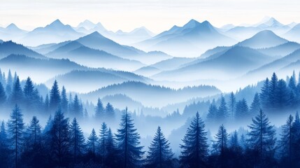 Blue Mountains  Foggy Forest Landscape  Tranquil Nature Scene