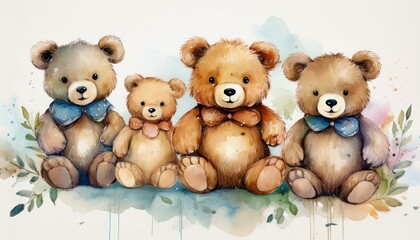 Cute watercolor teddy bears 