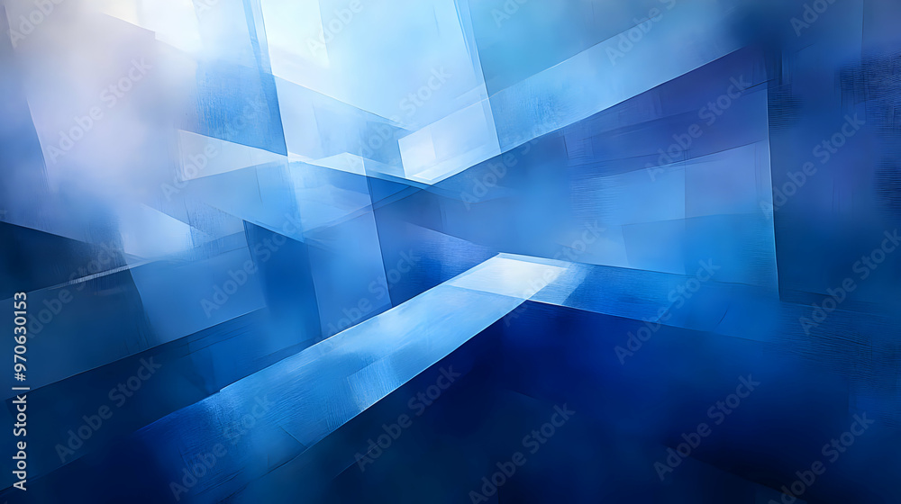 Wall mural Abstract blue geometric background with overlapping shapes.