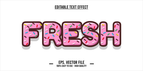 The word FRESH is made with pink donut illustration on white background, Vector illustration design.
