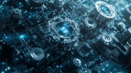 Obraz premium A futuristic background image showing a complex network of gears and technology.