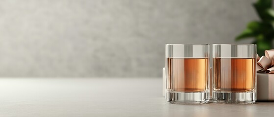 Customengraved glassware set in gift packaging, celebratory theme, 3D illustration