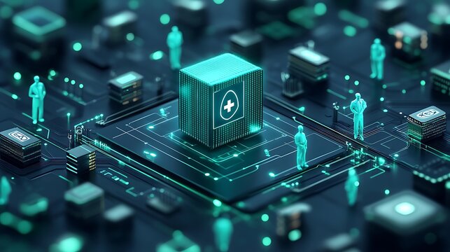  illustration of HIPAA Compliance, Showcase healthcare professionals and IT specialists ensuring compliance with the Health Insurance design 