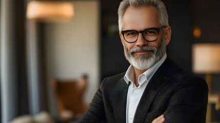 Fototapeta premium Portrait of a Confident, Mature Man with Grey Hair and a White Beard