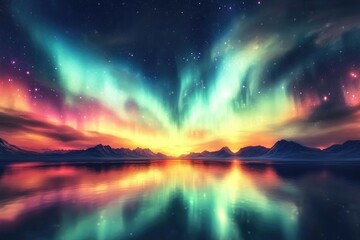 Fototapeta premium Artistic digital background aurora borealis with funny colors.
