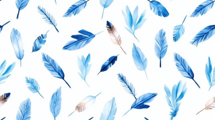 Blue boho arrowheads in a repeating tribal pattern, illustrated in watercolor style and seamlessly rendered on a white background.