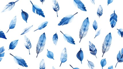 Blue boho arrowheads in a repeating tribal pattern, illustrated in watercolor style and seamlessly rendered on a white background.