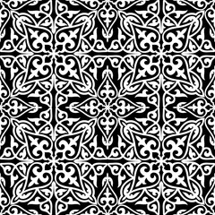 Vector monochrome seamless Kazakh national ornament. Kazakh, Mongolian, Kyrgyz, Kalmyk endless patterns. Yurt and clothing decoration. Print of the nomadic peoples of the great steppe. 