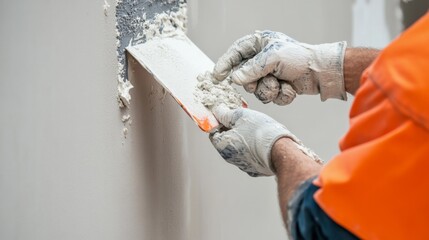 A Construction Worker Applying Spackle to a Wall