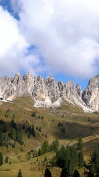 Dolomites Italy landscape - Pizes de Cir Ridge in South Tyrol, Western Dolomites , Italy. Tourist attraction for nature travel and outdoor acticity. Breathtaking landscape of Northern Italy