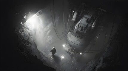 Coal Miner Operates Drilling Equipment in Underground Mine Shaft