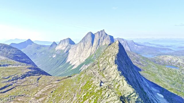 majestic mountains in northern Norway with the atlantic ocean i background