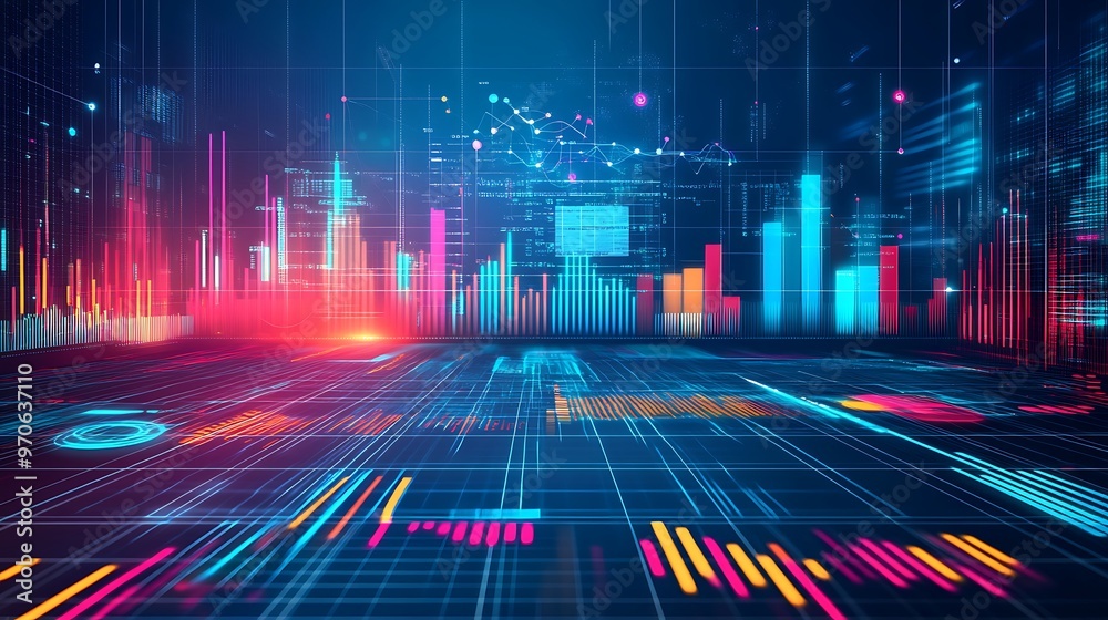 Aufkleber Abstract Digital Data Visualization with Colorful Charts and Grids