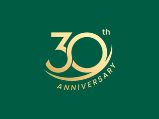 30th Anniversary luxury gold celebration with curved base logo typography vector design concept. Thirty Years anniversary gold logo template for celebration event, business, invitation, card, website.