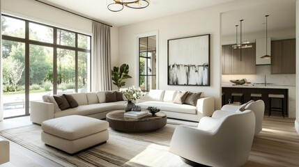 Modern living room with comfortable seating, elegant design, and a bright, welcoming feel. Perfect blend of style and relaxation.