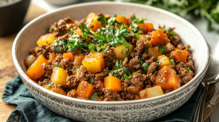 This dish is a healthy and satisfying meal with ground beef and vegetables. It's also low in carbohydrates.