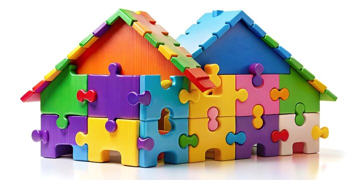recommend clip art: a colorful house shaped puzzle made of interlocking