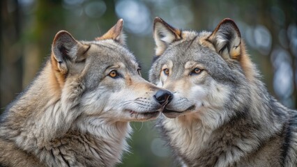 Close Two Grey Wolves