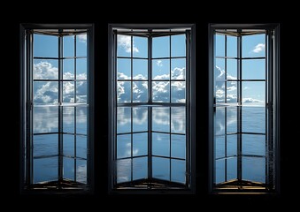 Fototapeta premium Silver chrome window frames are isolated on a solid black background design. isolated on a solid black background. Illustrations design 