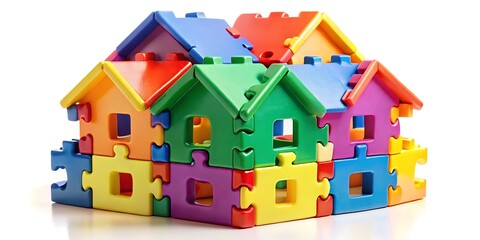 a colorful house shaped puzzle made of interlocking