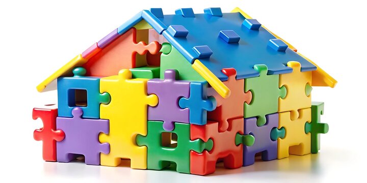 recommend clip art: a colorful house shaped puzzle made of interlocking