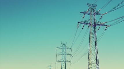 Close up View of Powerful Electrical Transmission Towers Carrying Energy Across Vast Distances
