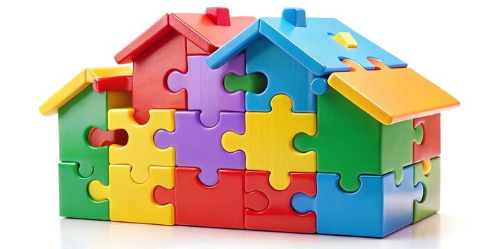 recommend clip art: a colorful house shaped puzzle made of interlocking