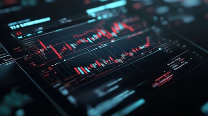 Fototapeta premium Close-up of a digital financial chart displaying market trends and data analysis on a modern interface.