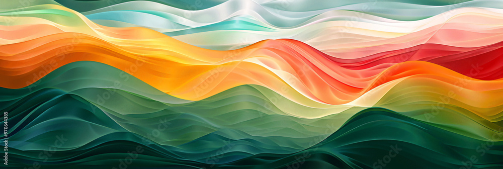 Poster an abstract wave pattern with vibrant colors flowing seamlessly, creating a dynamic and energetic vi