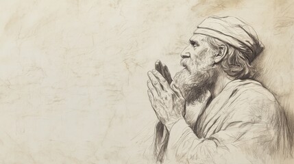 Fototapeta premium Biblical Illustration of Absalom's Death, showcasing David's address and sorrow, ideal for Bible wall art with a beige background.