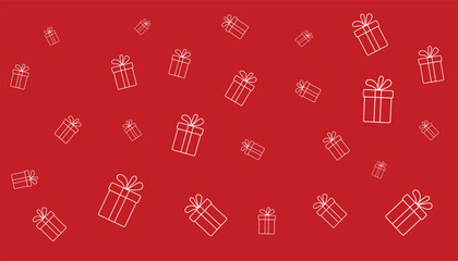 Seamless pattern with gift boxes on red background. line gift boxes pattern for wrapping paper, gift cards, textile design