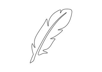 Bird feather continuous one line drawing. Isolated on white background vector illustration