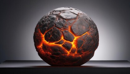 Molten Lava Sphere. Cracked Volcanic Surface Illuminating with Fiery Glows, Representing Planetary Core or Eruption Energy in a Sci-Fi Environment