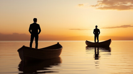 Das sinkende Schiff verlassen Person springt von Schiff Boot im Anzug - Insolvenz Untergang - Generative AI