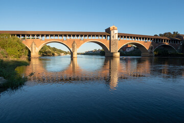 Fototapeta premium Pavia Covered bridge river Ticino panorama landscape vision village feeling ancient