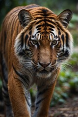 Fototapeta premium dangerous look of a hunting jungle predator tiger.