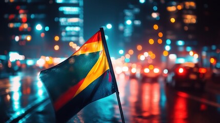 Flag of Guyana in the City at Night