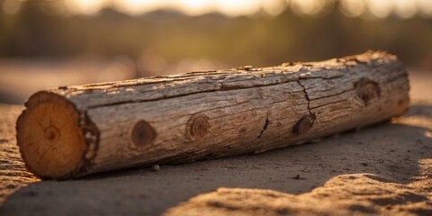 Golden hour sunlight on weathered desert log.