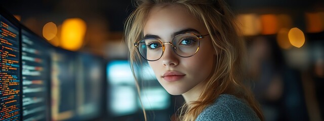  AI cyber security concept. Diverse IT specialist team analyzing artificial intelligence online risk threats to consumer data & privacy. Software developers coding & ethical hacking in dark office 